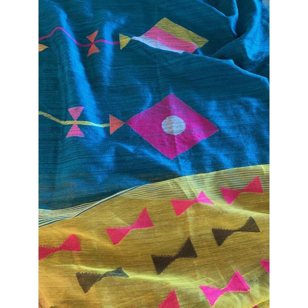 Deep Copper Sulphate Blue Matka Silk Saree party wear casual wear
